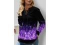 Lace Up Ombre Long Sleeve Split Neck Purple Sweatshirt