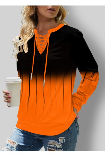 Lace Up Ombre Long Sleeve Sweatshirt