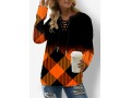 Lace Up Plaid Ombre Long Sleeve Sweatshirt