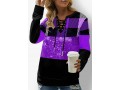 Lace Up Sequin Long Sleeve Plaid Sweatshirt