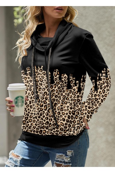 Leopard Long Sleeve Cowl Neck Sweatshirt