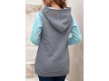 Light Blue Decorative Button Contrast Long Sleeve Hoodie