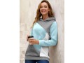 Light Blue Decorative Button Contrast Long Sleeve Hoodie