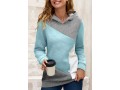 Light Blue Decorative Button Contrast Long Sleeve Hoodie