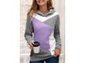 Light Purple Decorative Button Contrast Long Sleeve Hoodie