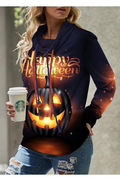 Long Sleeve Halloween Pumpkin Print Sweatshirt