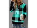 Mint Green Plaid Lace Up Sweatshirt