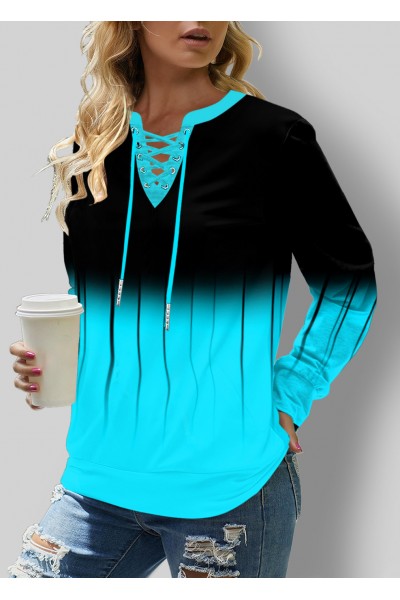 Ombre Lace Up Long Sleeve Sweatshirt