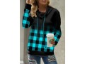 Ombre Plaid Blue Cowl Neck Sweatshirt