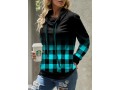 Ombre Plaid Blue Cowl Neck Sweatshirt