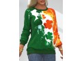 Patricks Day Four Leaf Clover Color Block Sweatshirt