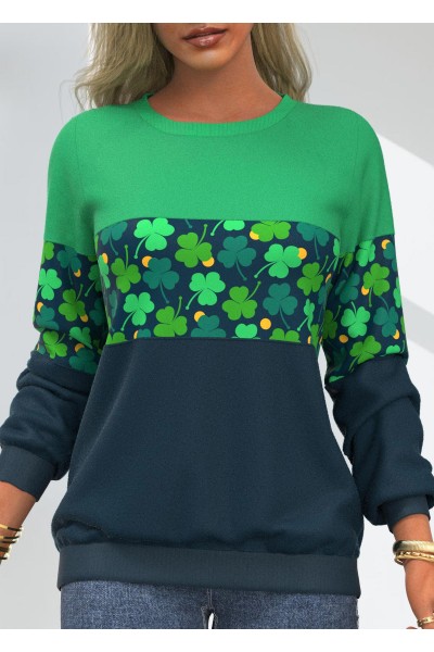 Patricks Day Four Leaf Clover Green Contrast Sweatshirt