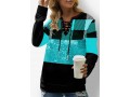 Plaid Cyan Lace Up Sequin Sweatshirt