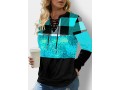 Plaid Cyan Lace Up Sequin Sweatshirt