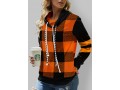 Plaid Drawstring Cowl Neck Long Sleeve Sweatshirt