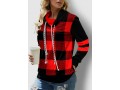 Plaid Drawstring Neck Contrast Long Sleeve Sweatshirt