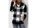 Plaid Drawstring Neck Long Sleeve Contrast Sweatshirt