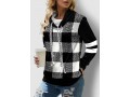 Plaid Drawstring Neck Long Sleeve Contrast Sweatshirt