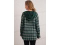 Plaid Long Sleeve Green Faux Two Piece Hoodie