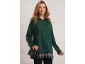 Plaid Long Sleeve Green Faux Two Piece Hoodie