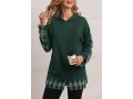 Plaid Long Sleeve Green Faux Two Piece Hoodie