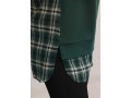 Plaid Long Sleeve Green Faux Two Piece Hoodie