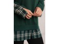 Plaid Long Sleeve Green Faux Two Piece Hoodie