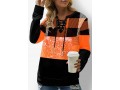 Plaid Orange Lace Up Sequin Sweatshirt