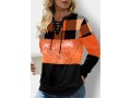 Plaid Orange Lace Up Sequin Sweatshirt