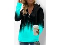 Quarter Zip Drawstring Ombre Long Sleeve Hoodie