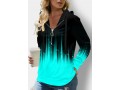 Quarter Zip Drawstring Ombre Long Sleeve Hoodie