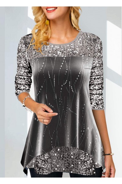 Sequin Hot Stamping Dot Grey Sweatshirt