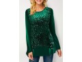 Sequin Velvet Stitching Green Round Neck Sweatshirt