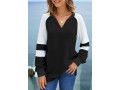 Split Neck Long Sleeve Contrast Sweatshirt