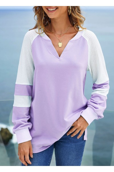 Split Neck Long Sleeve Contrast Sweatshirt