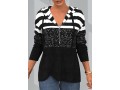 Stripe Print Contrast Sequin Zipper Detail Hoodie