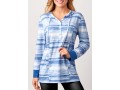 Striped Button Detail Drawstring Light Blue Hoodie