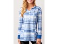 Striped Button Detail Drawstring Light Blue Hoodie