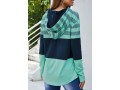 Striped Drawstring Contrast Long Sleeve Green Hoodie