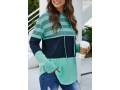 Striped Drawstring Contrast Long Sleeve Green Hoodie