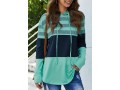 Striped Drawstring Contrast Long Sleeve Green Hoodie