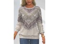 Tribal Print Round Neck Khaki Leopard Sweatshirt