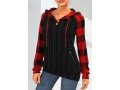 Twisted Plaid Long Sleeve Zipper Detail Hoodie