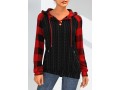 Twisted Plaid Long Sleeve Zipper Detail Hoodie