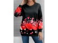 Valentines Heart Print Black Round Neck Sweatshirt