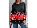 Valentines Heart Print Black Round Neck Sweatshirt