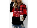 Valentines Plaid Sequin Lace Up Red Sweatshirt