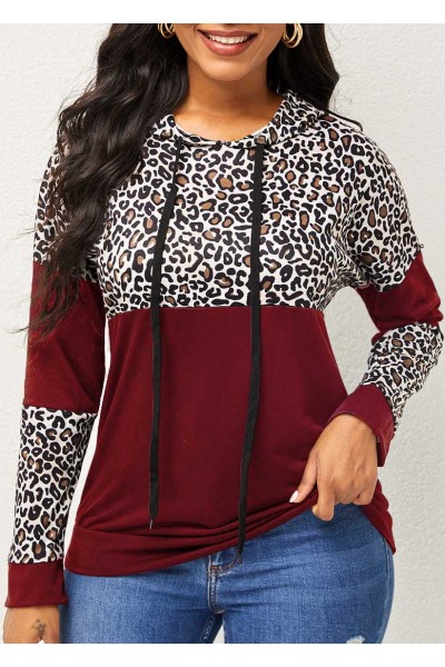 Wine Red Long Sleeve Drawstring Hoodie