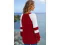 Wine Red Split Neck Contrast Long Sleeve Sweatshirt