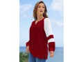 Wine Red Split Neck Contrast Long Sleeve Sweatshirt